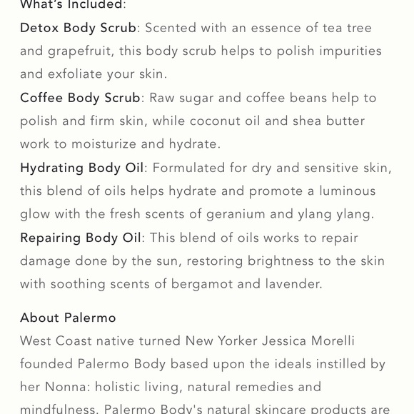 New 4pc Palermo Body Discovery Gift Set collection oil scrub - Picture 3 of 6